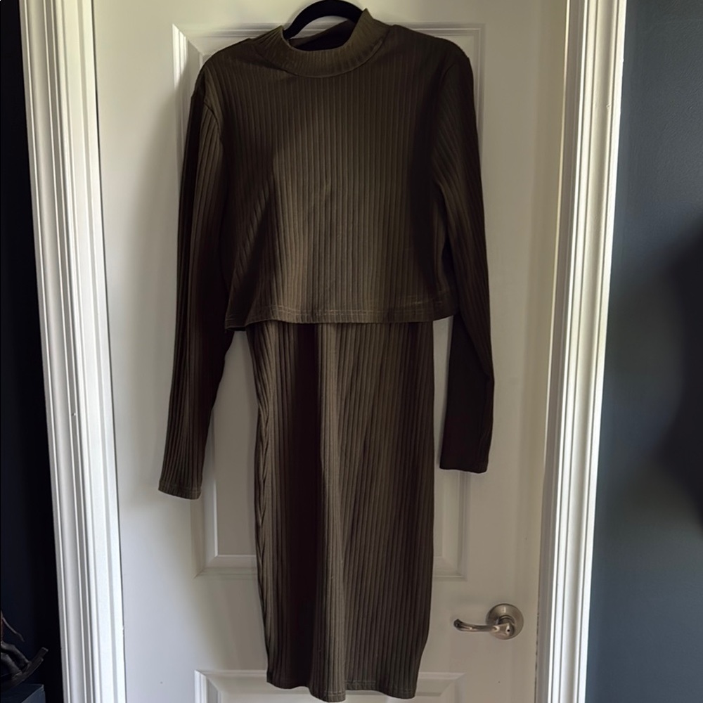 Olive Green Ribbed Skirted Co-ord